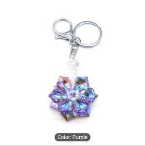 🆕️🌸PURPLE & TURQUOISE CRYSTAL FLOWER BAG CHARM KEY CHAIN🌸